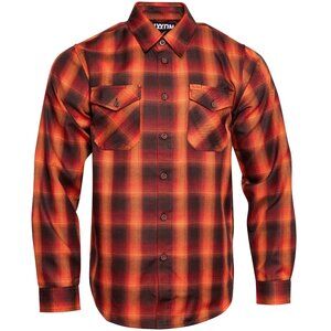 NWT Dixxon Fender Stratocaster Guitar Orange & Brown Plaid Flannel Shirt